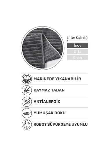 Lidya Antrasit Pamuk Dokuma Yumuşak Halı Kaymaz Tabanlı, Yıkanabilen Modern Tasarımlı Kilim Antrasit