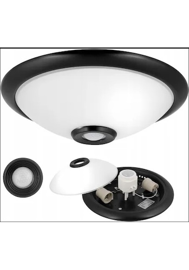 Horoz Sensörlü Tavan Armatür 360d 2xe27 Siyah Kasa Plastik Cam-gövde Siyah