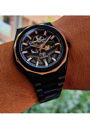 Raymond Çelik Otomatik İskelet Tasarım Erkek Kol Saati Siyah