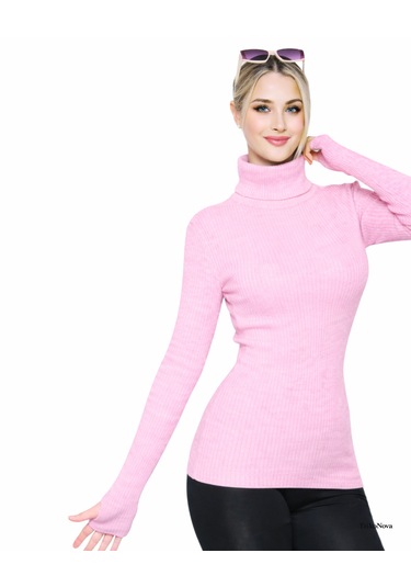 Trikonova Balıkçı Yaka Parmak Detaylı Pembe