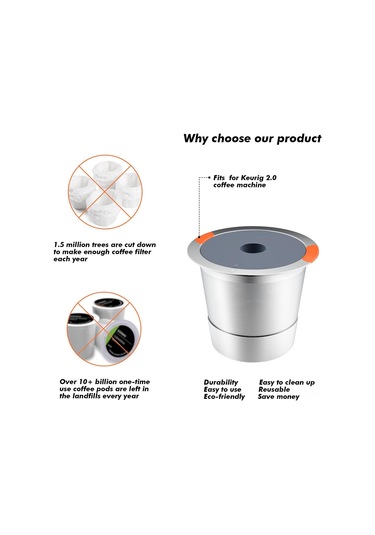 Aubyhe Noalto Paslanmaz Çelik Tek Delikli Kahve Kapsülü 2 Adet + Kaşık Fırça Seti - Tekrarlı Kullanım Gümüş