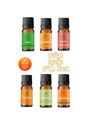Gün Işığı Oda Kokusu 6'lı Set- Doğal Esansiyel Uçucu Yağ, Difüzör Esansı, Buhurdanlık Yağı Exotic