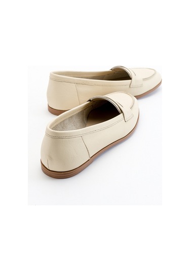F02 Ekru Bej Cilt Hakiki Deri Kadın Babet Bej - Ekru
