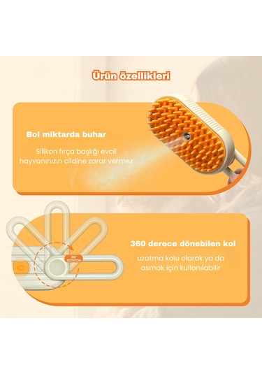 Justie Pet Saplı Buharlı Kedi Tarağı Buharlı Kedi & Köpek Yıkama Fırçası Bej
