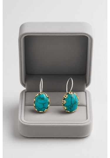 Lale Serisi El İşi Firuze Turkuaz Taşlı Gümüş Kadın Küpe Gümüş