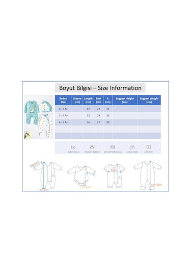 Babymod Zürafa Figürlü Uzun Kollu İkili Bebek Tulum 001