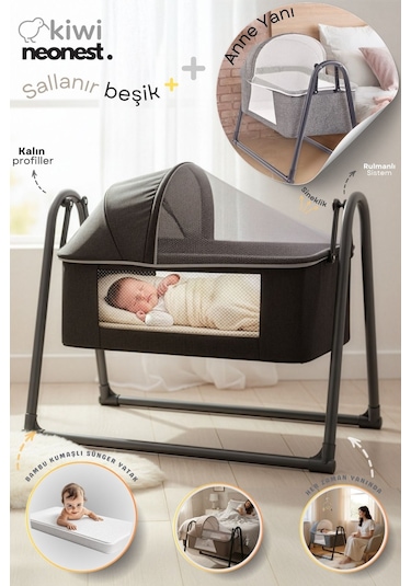 Kiwi Neonest Anne Yanı Cibinlikli Ve Tenteli, Sallanır. Keten , Portatif Sepet Beşik Siyah Kiwi Neonest Anne Yanı Cibinlikli Ve Tenteli, Sallanır. Keten , Portatif Sepet Beşik Siyah