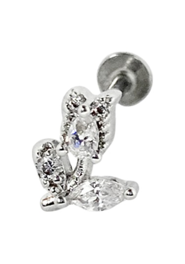 Cerrahi Çelik Taşlı Lale Piercing Gümüş