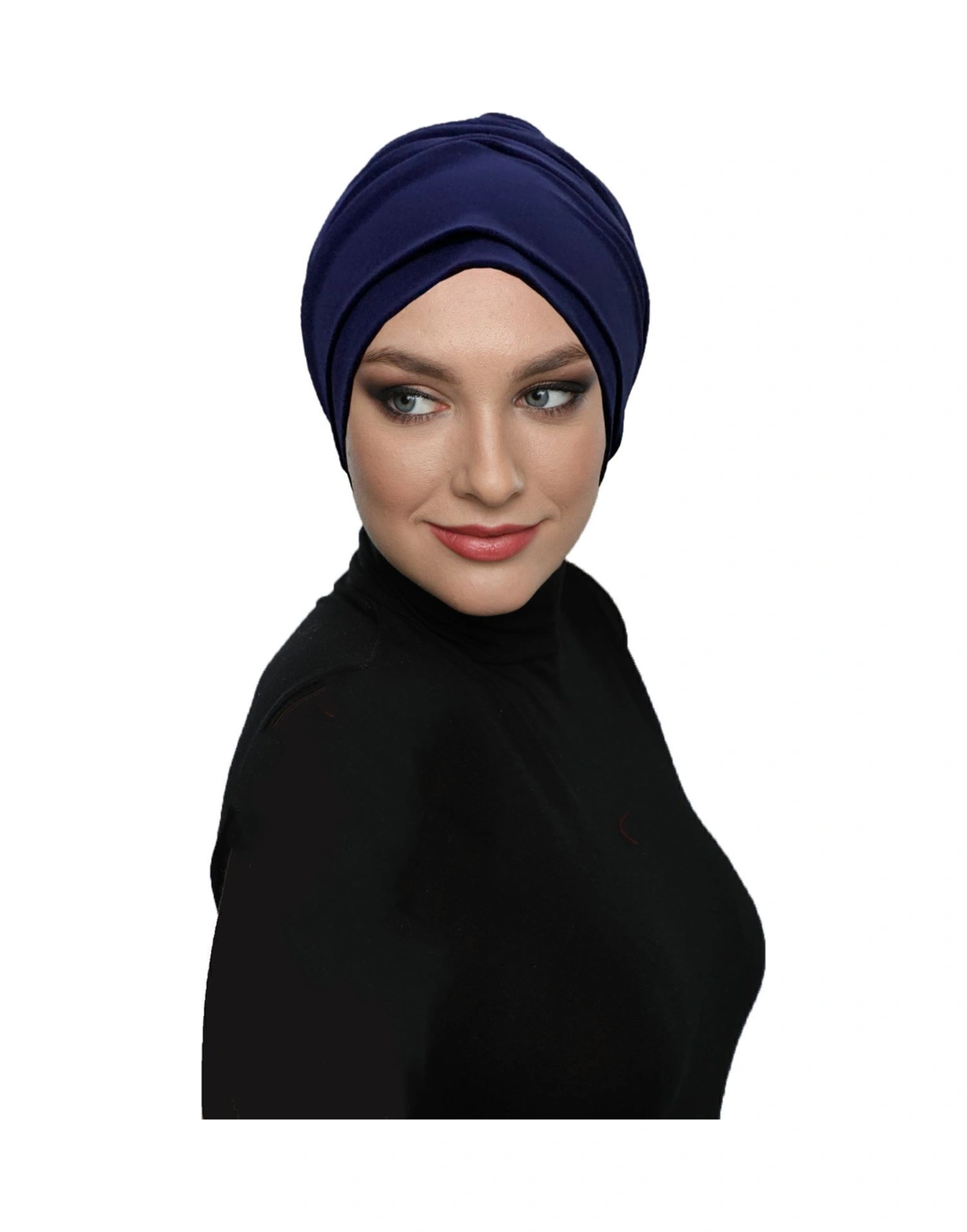 Çift Katlı Astarlı Lacivert Hazır Türban Tesettür Dış Ve Havuz Bonesi Lacivert