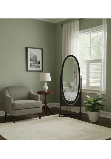 Rivoli Ayaklı Ahşap Oval Boy Aynası 58x165 Siyah