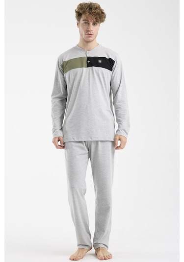 Sementa Blok Detaylı Regular Fit Pijama Takım - Gri Gri