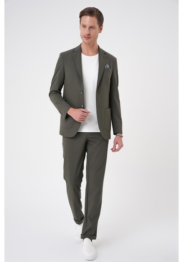 Comfort Fit Mono Yaka Torba Cep Casual Haki Ceket C 707 Haki