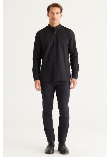 AC&Co / Altınyıldız Classics Erkek SIYAH Tailored Slim Fit Dar Kesim Düğmeli Yaka Oxford Gömlek - Siyah AC&Co / Altınyıldız Classics Erkek SIYAH Tailored Slim Fit Dar Kesim Düğmeli Yaka Oxford Gömlek - Siyah