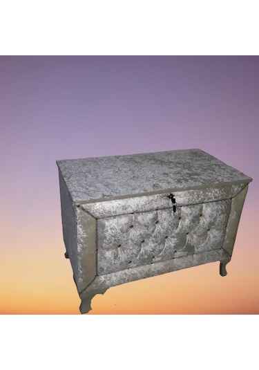 Çeyiz Sandık Kapitone Büyük Tek Model Krem Kadife Kumaş İçi Kırmı (322730691)