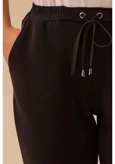 Kadın Büyük Beden Bağcıklı Bilek Boy Pantolon - Siyah 4358748