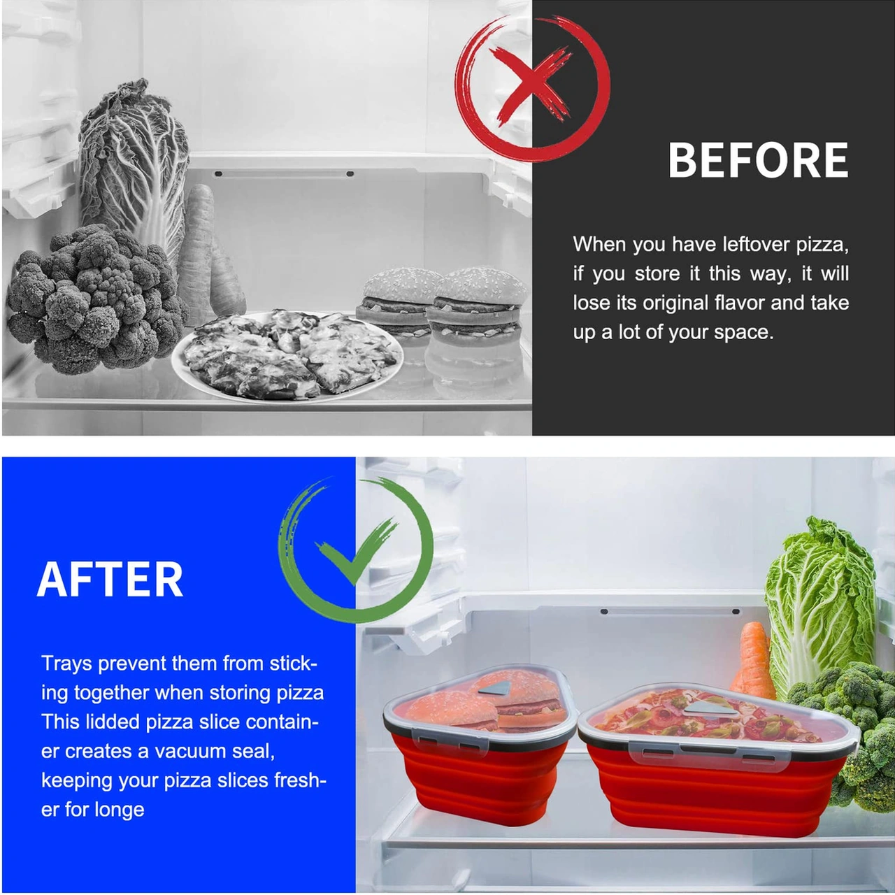 Youtek Kırmızı Yiyecek Dereceli Silikon Pizza Depolama Kutusu - Yeniden Kullanılabilir, Mikrodalga Uygun, 5 Bölmeli Dilim Ayırıcılı, Leak-proof Ve Bulaşık Makinesi Güvenli Turuncu - Kırmızı