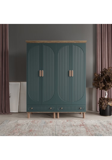 Beenal Furkan 4 Kapaklı Gardırop Dolap 160cm Atlantik Çam-yeşil