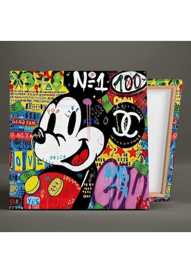 Mickie Mouse Grafitti Sokak Sanatı Sevimli Fare Dikey Hd Baskı Kanvas Tablo