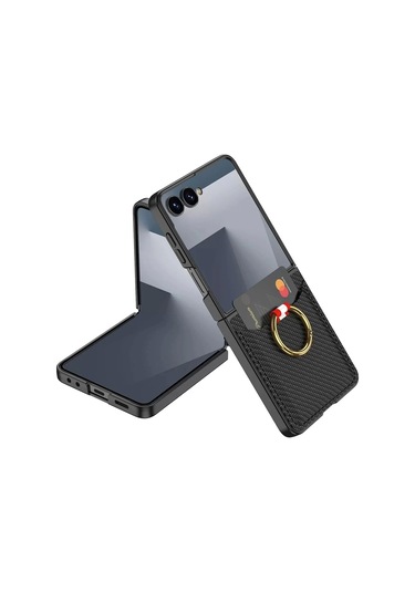 Samsung Galaxy Uyumlu Z Flip 7 Kıpta Yüzüklü Kartlıklı Kapak - Şık Koruma, Kredi Kart Yuvası, Stand Özelliğ