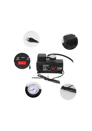 220 Volt-12 Volt 250 Psi Psi Kompresör Lastik Hava Şişirme Oto Pompası Fişli Çakmaklıklı 1