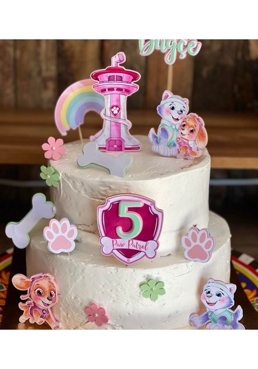 Paw Patrol Temalı İsme Özel Kız Çocuk Doğum Günü Pasta Süsü Seti