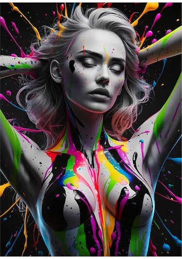 Renkler Ve Nü Kadın Tasarım Ahşap Tablo 35cm X50cm