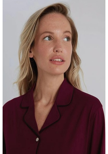 Eros 31800 Bordo Pamuklu Önden Düğmeli Kadın Pijama Takımı Çok Renkli