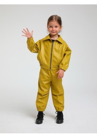 Kız Çocuk Yandan Cepli Beli Kolları Lastikli Bomber Ceket-14754 Yeşil