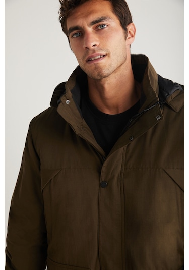 Gerardo Erkek Çok Kalın Su Ve Rüzgar Geçirmez Içi Astarlı Kapşonlu Outdoor Dış Giyim Haki Mont