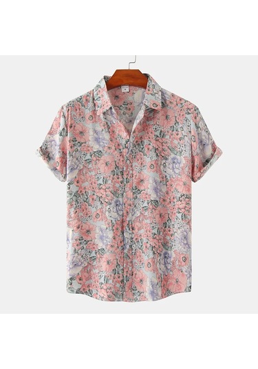 Snapbuy Erkek Yaz Çiçek Kısa Kollu Hawaii Gömlek Slim Fit Plaj Bluzgökyüzü Mavi Gökyüzü Mavi