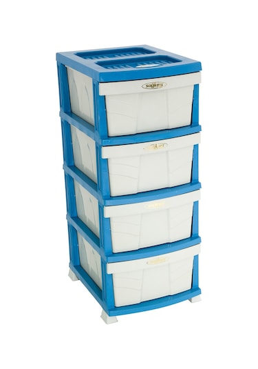 Sağlam Plastik Elegant Düz Komidin 4 Çekmeceli Sebzelik Mavi