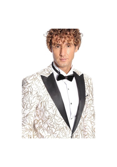 Wessi Işıltılı Sarmaşık Desenli Slim Fit Beyaz Erkek Smokin Ceket Beyaz