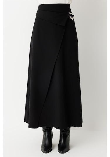 Toka Detaylı Anvelop Kapamalı Etek Siyah Siyah