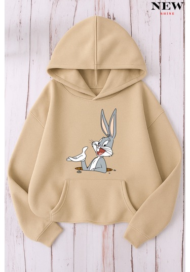 Tavşan Baskılı Sweatshirt Taş Rengi