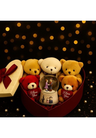 Seni Seviyorum Hediye Kutusu Sevgiliye Özel Romantik Kalpli Kutuda Ayıcık Ve Kar Küresi Hediye Seti Dekoratif Obje