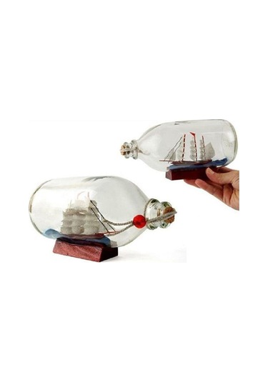 Orta Boy Kutulu Cam Şişe İçerisinde Gemi Biblosu 12-6 Cm Dekoratif Hediyelik Gemi Maketi Kabasakal Gemi