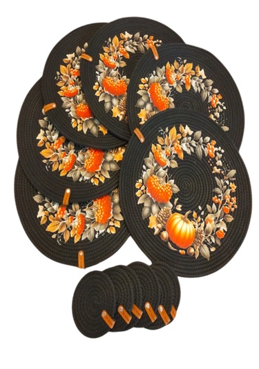 6 Kişilik 12 Parça Amerikan Servis, Hasır Supla Takımı, Tabak Alt Siyah