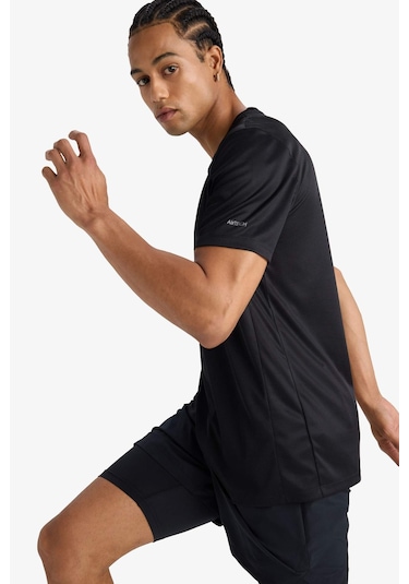 Defacto Defactofit Slim Fit Dar Kesim Bisiklet Yaka Çabuk Kuruyan Nefes Alabilen Esnek Kumaş Baskılı Sporcu Kısa Kollu Tişört E9318ax25aubk81 SIYAH