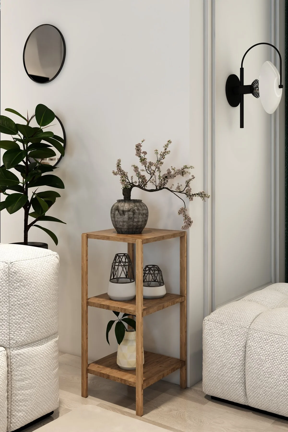 Aden 3 Raflı Banyo Rafı Atlantik Çam Atlantik Çam