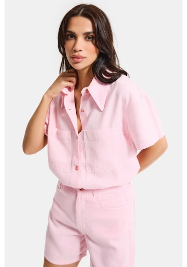 Itsbasic Kadın Light Pembe 6s6-98 Oversize %100 Koton Pamuk Denim Gömlek