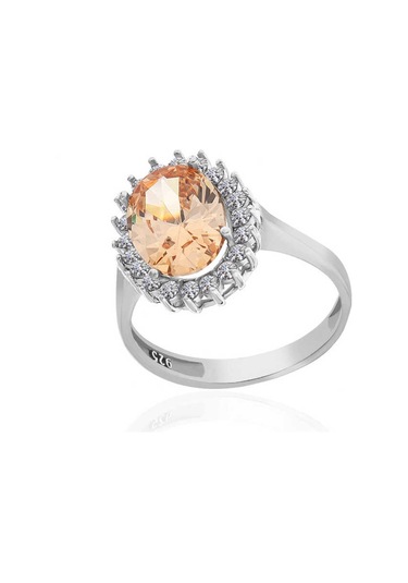Gümüş Turuncu Taşlı Oval Kadın Yüzük