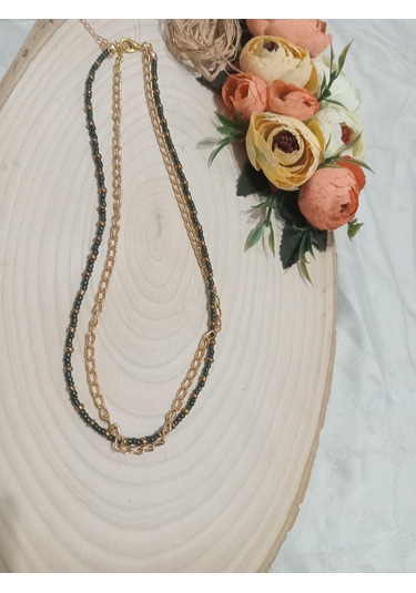 Modern Çift Kolye Koyu Yeşil