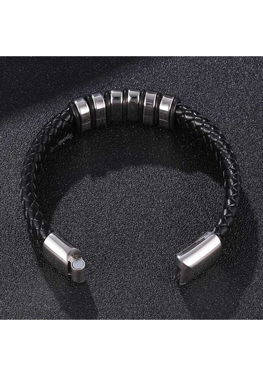 Dokuma Deri İp Sarma Özel Stil Klasik Paslanmaz Çelik Erkek Deri Bileklik Yeni Tasarım Dekorasyon Bb1082 Siyah