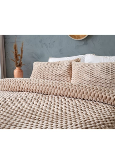 Doqu Petek Battaniye Seti Çift Kişilik Bej Diğer