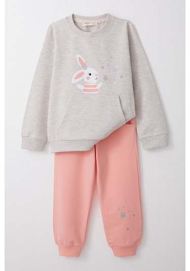 Breeze Kız Çocuk Eşofman Takım Sevimli Sihirbaz Tavşancık Baskılı 1-4 Yaş, Bej Melanj-bej Melanj Bej Melanj