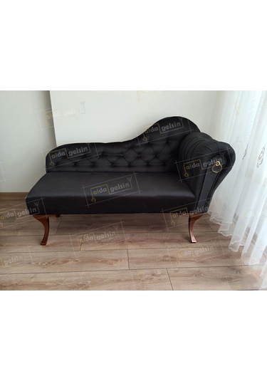 Ters Kol Dekoratif Bihter Koltuk Josefin Puf 130 Cm Ceviz Ayak Siyah