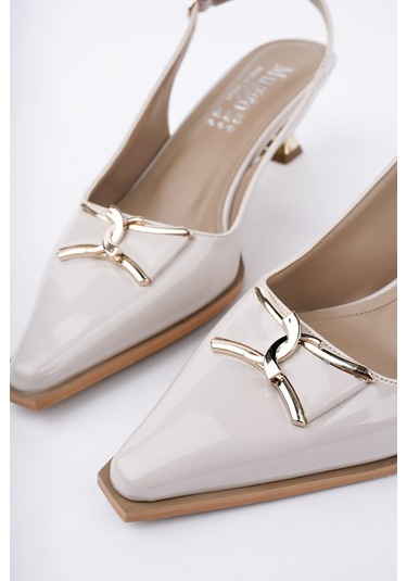 Muggo Forest Arkası Açık Toka Detaylı Günlük Klasik Topuklu Kadın Stiletto Ayakkabı Ten Rugan