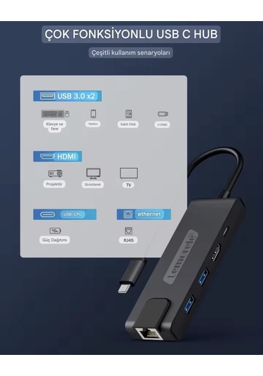 Lemorele 5'in 1'i Pd 100w/ Hdmı 4k/rj45 100mbs./usb 3.0 Çoklayıcı