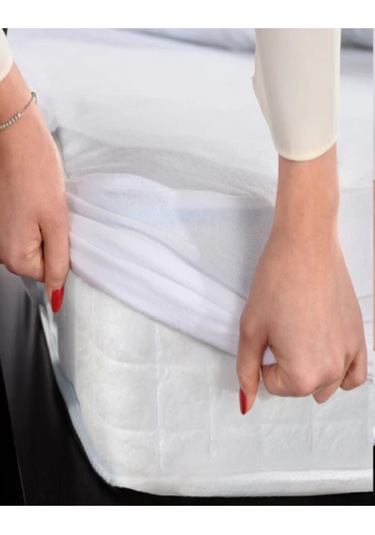 Mycey Çift Kişilik 160x200cm Sıvı Geçirmez Fitted Pamuk Kumaş Alez Beyaz