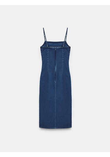 Dilvin 90584 Denim Yırtmaçlı Elbise-mavi-15321